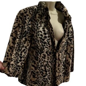 Chico's Leopard Print Faux Fur Jacket bracket sleeves NWOT